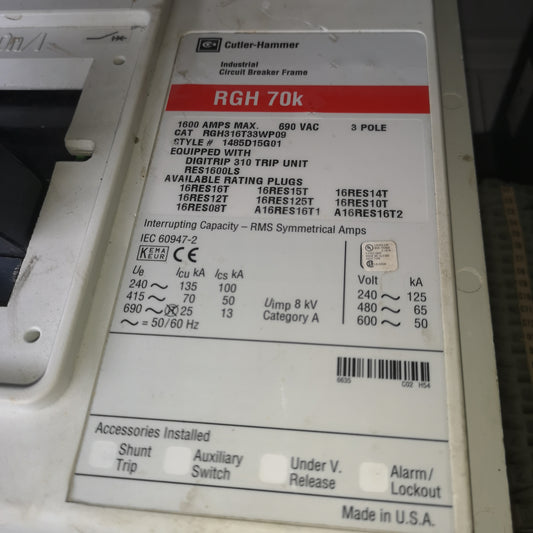 Cutler-Hammer Circuit Breaker RGH316T33WP09
