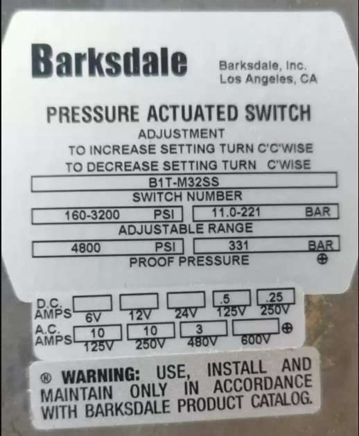 Barksdale B1T-M32SS Sensors