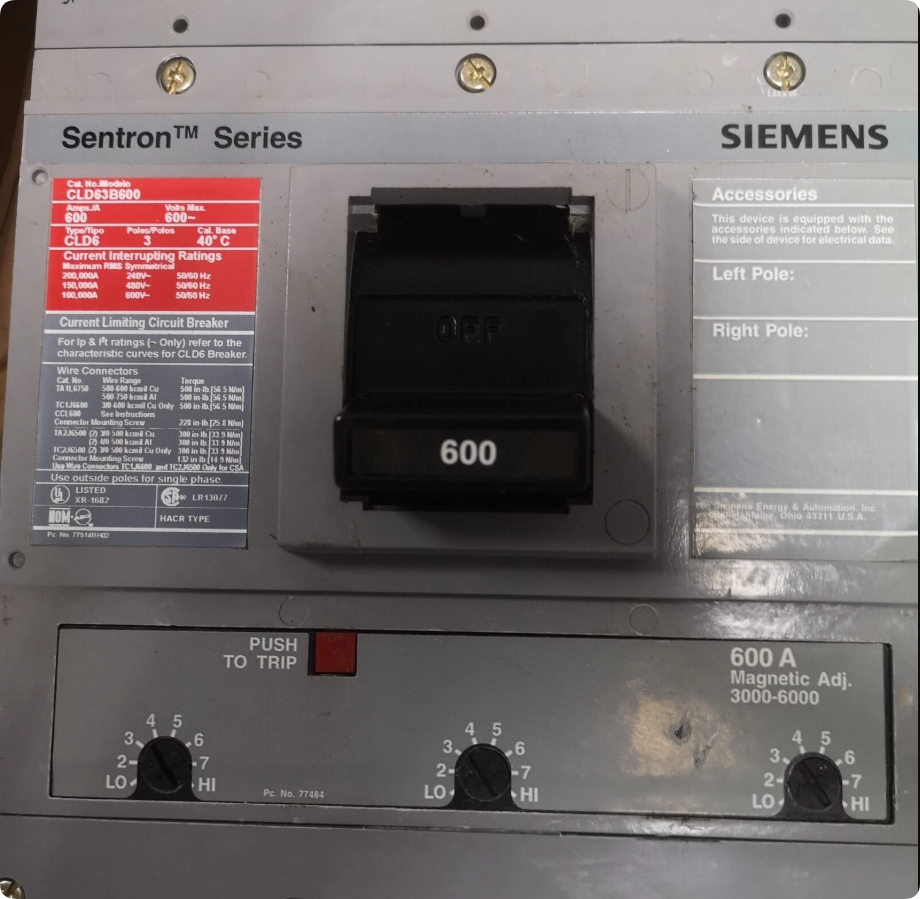 Siemens CLD63B600 Circuit Breaker 600V 600A 3P Sentron Series