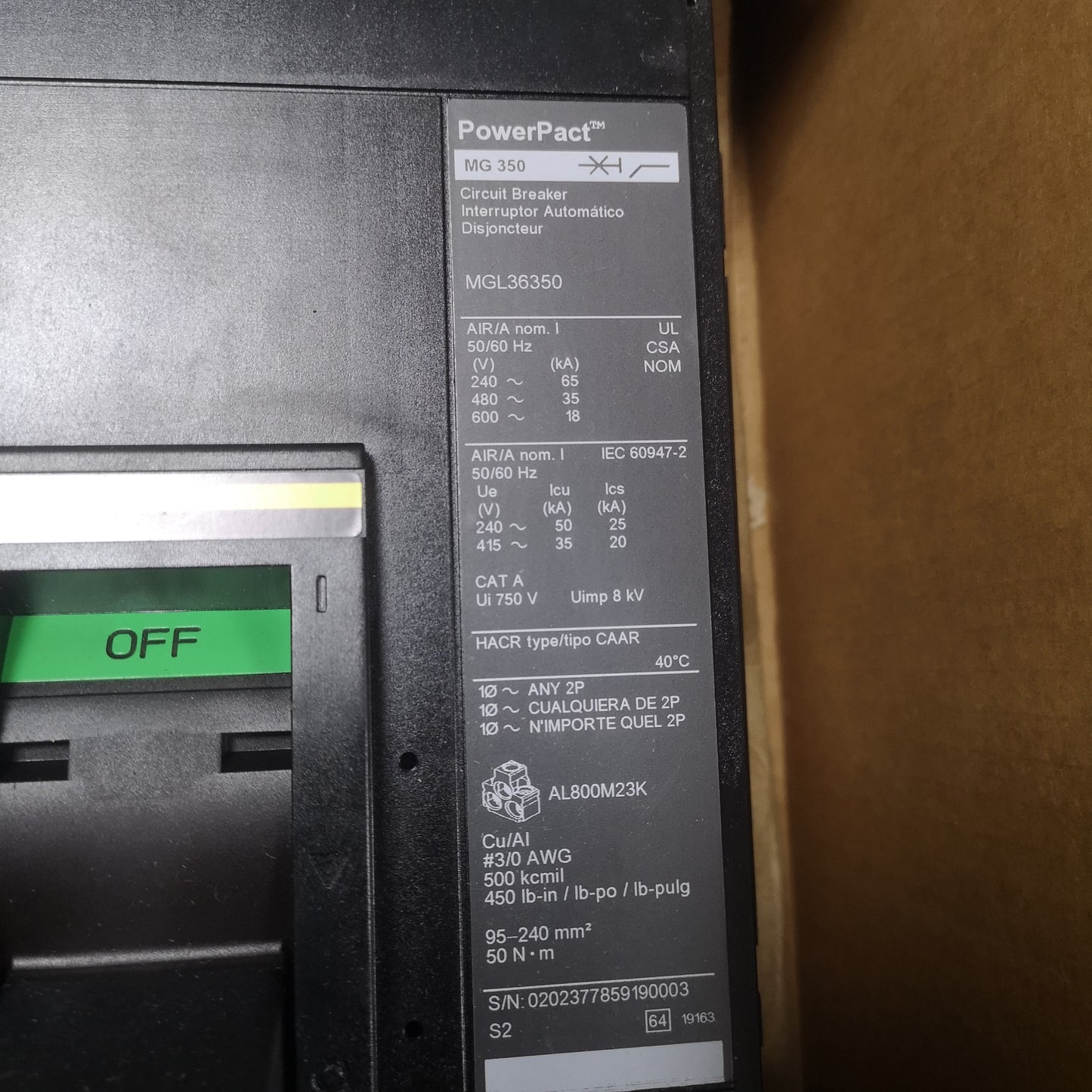 SQUARE D Circuit Breaker MGL36350