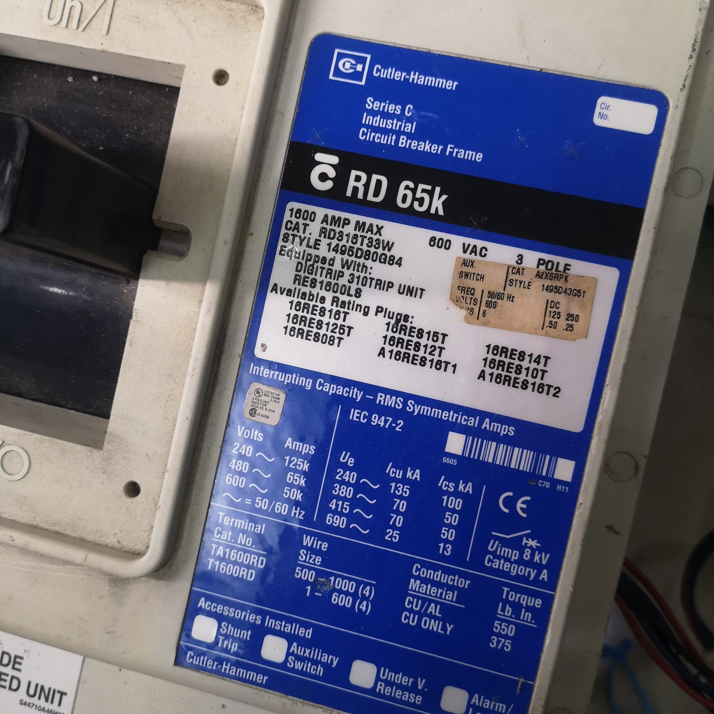 Cutler-Hammer Circuit Breaker RD316T33W - Used