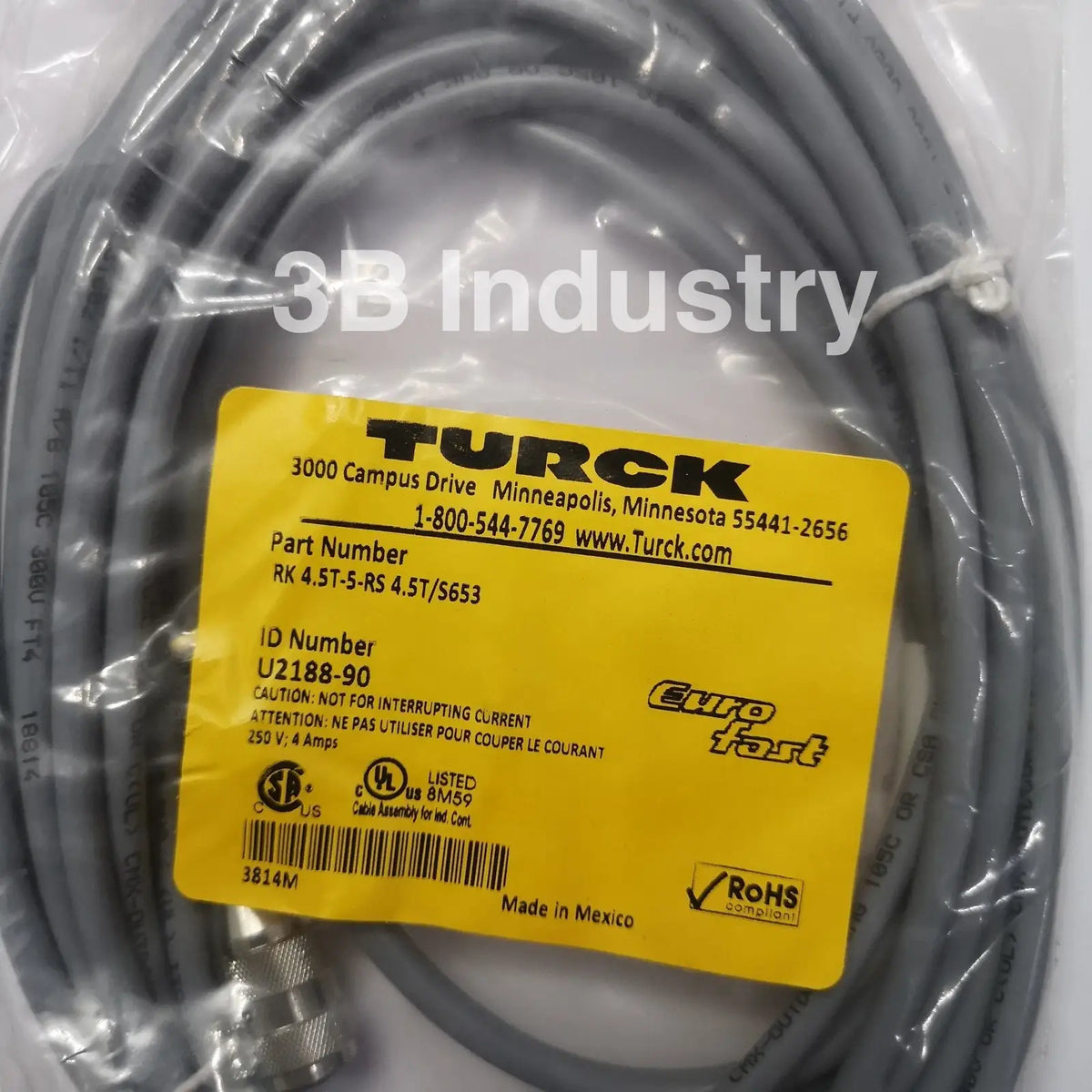 [Fully Stocked] Turck Cable U2188-90 RK 4.5T-5-RS 4.5T/S653  New